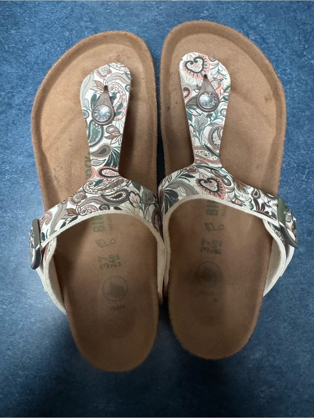 Birkenstock Women's Paisley Thong Sandals — Cream, Green, Brown